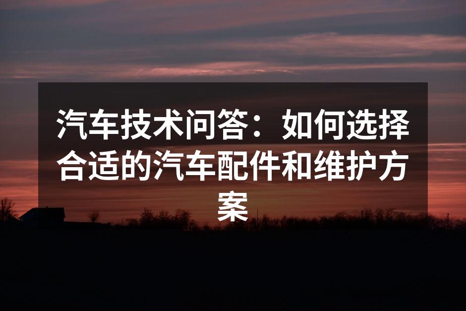汽车配件选择指南